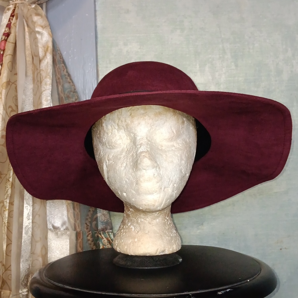 Rampage Flat Brim Burgundy Winter Flop Hat
